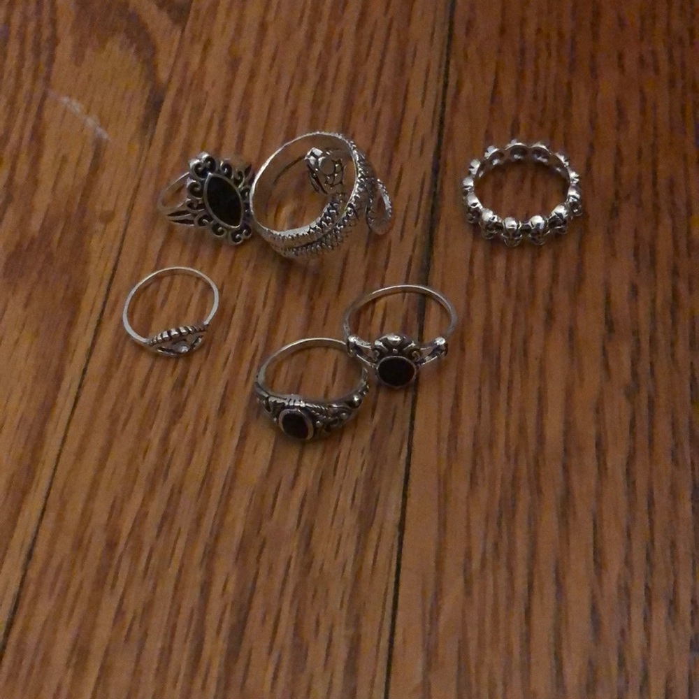 Six Goth Silver Rings
